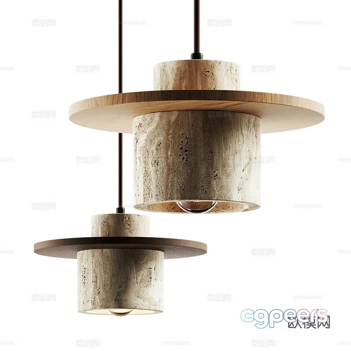 New Chinese Japanese style Kanso Natural Stone Saliva Chandelier 3D Model