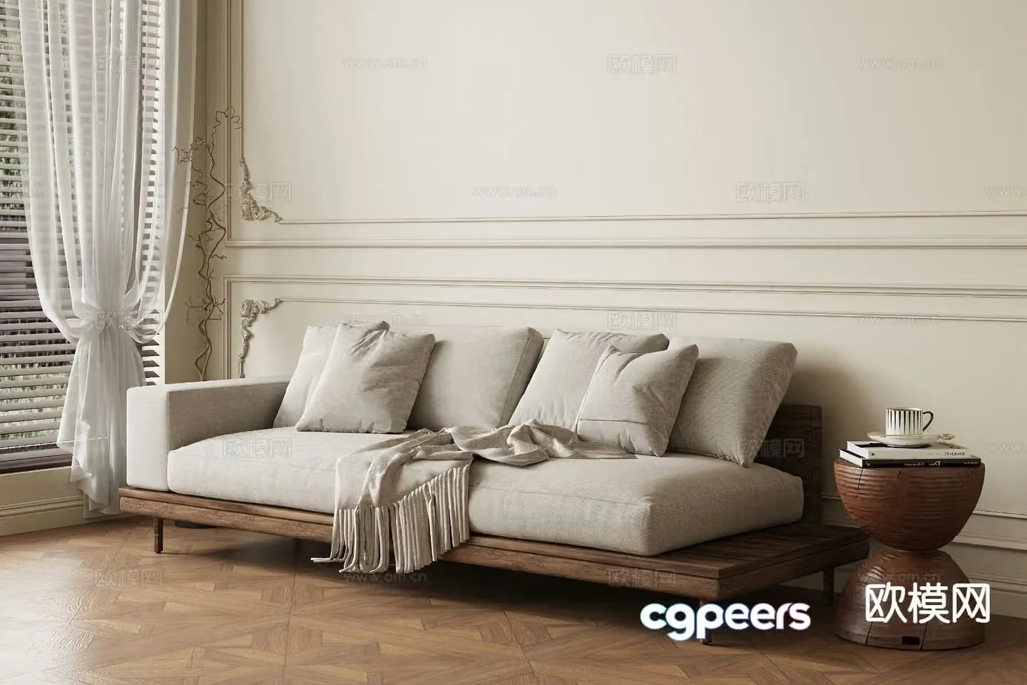 Wabi-sabi double sofa living room sofa 3d model