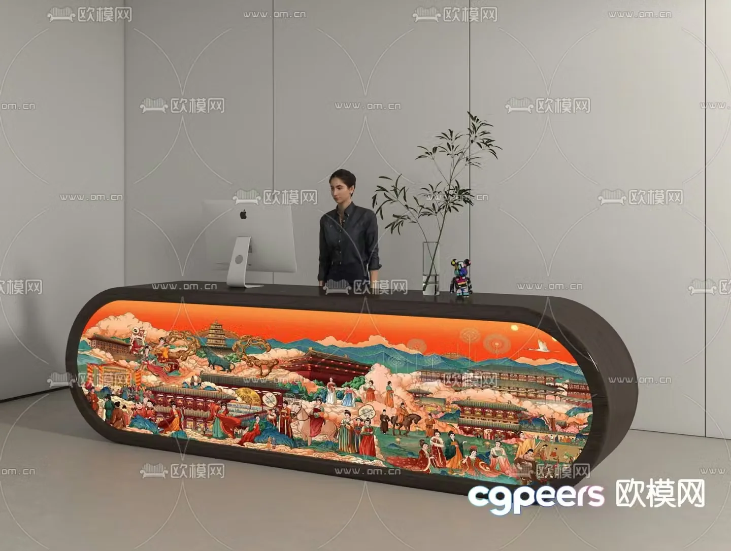 New Chinese style front desk service desk reception desk 3d model