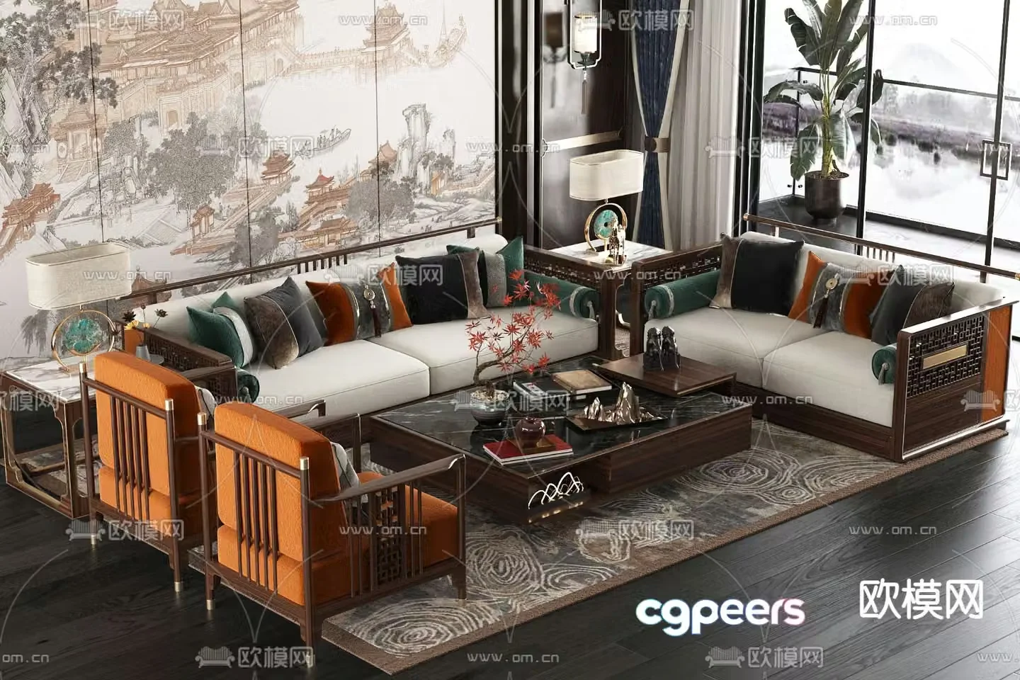 New Chinese style modular sofa 3d model
