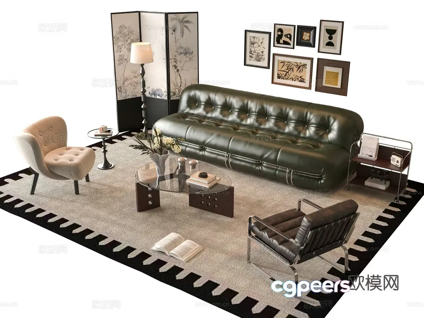French sofa combination 3D model