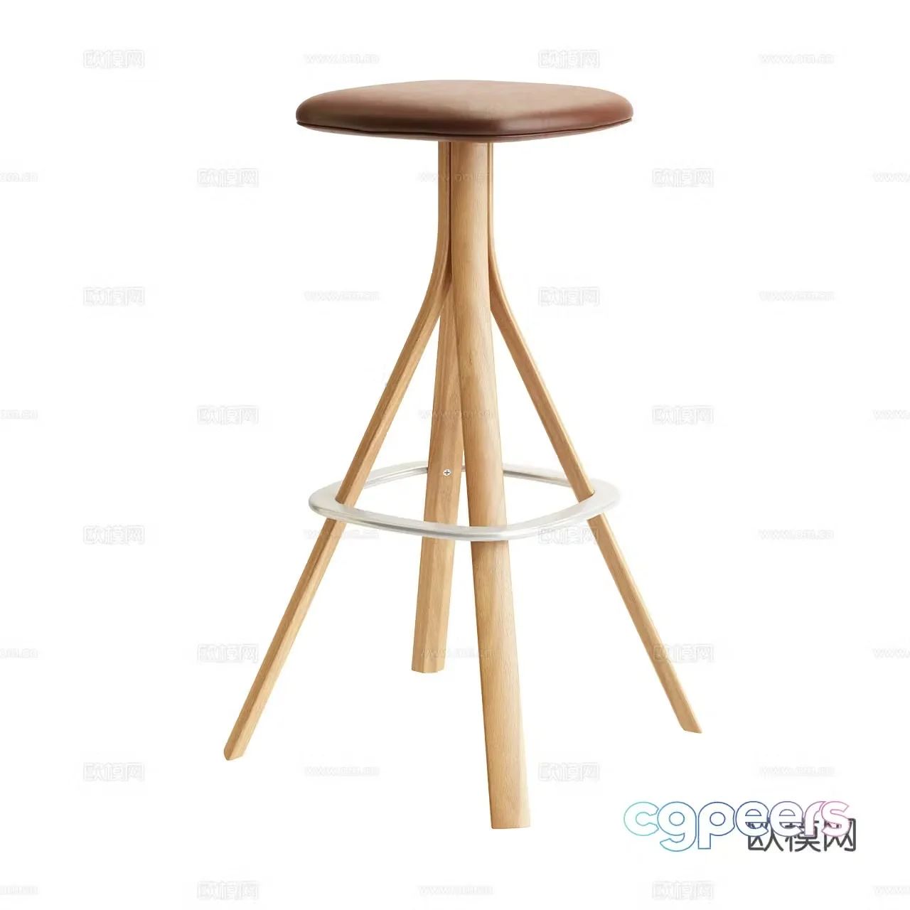 Lapalma Nordic bar stool Minimalist bar stool Oak bar stool Leather bar stool Leather stool 3D model