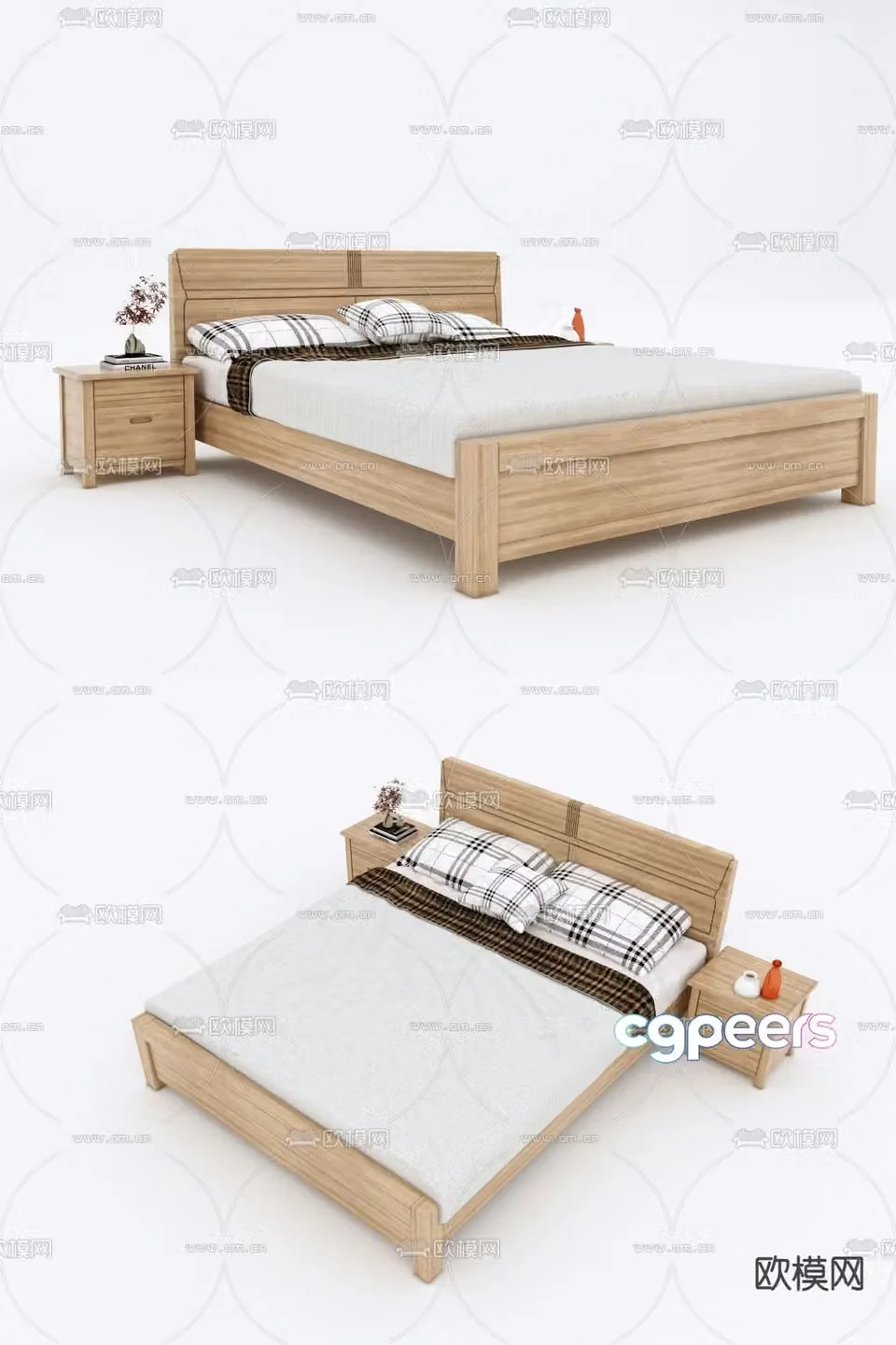New Chinese style double bed 3d model