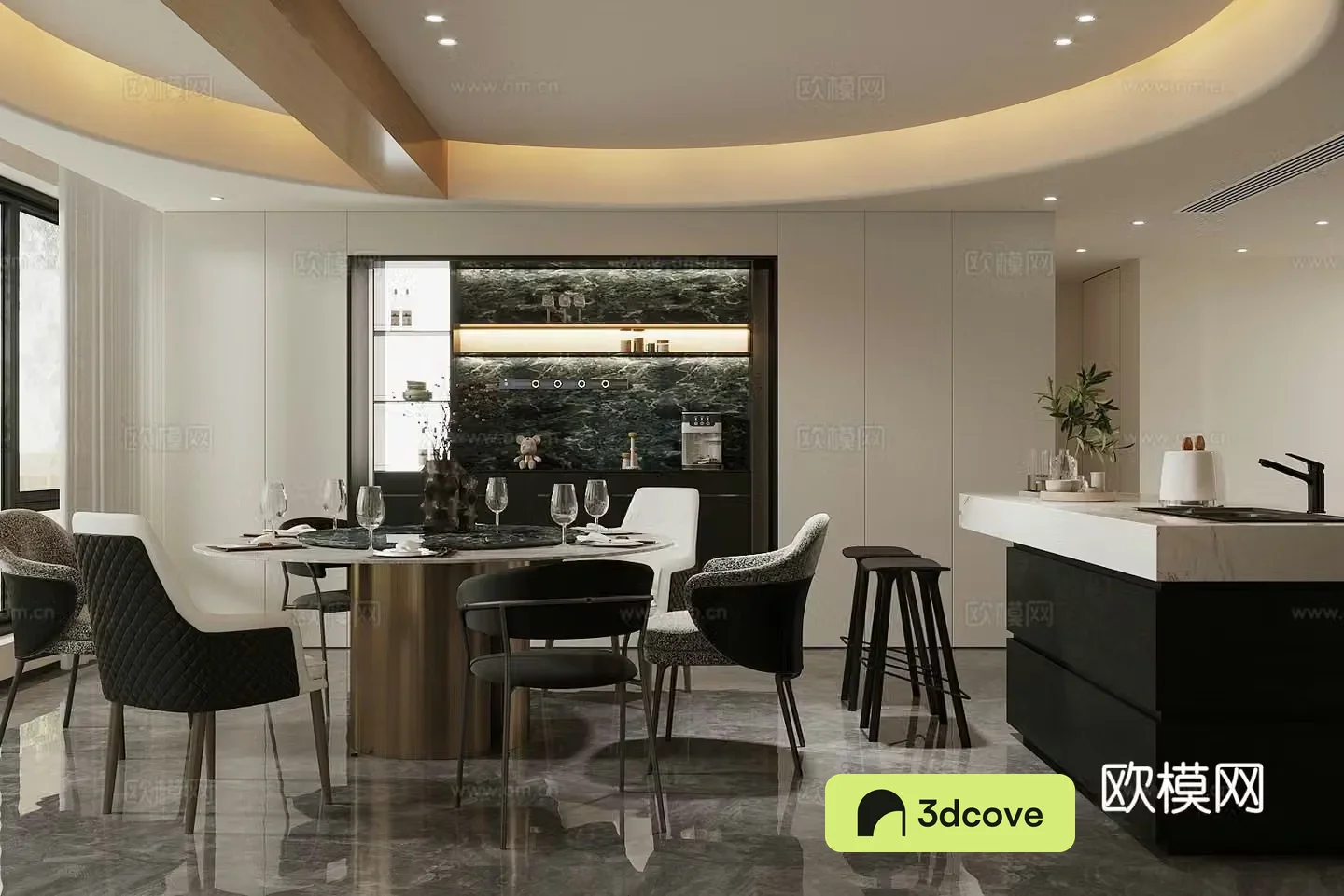 Modern home restaurant Island restaurant Round table restaurant Open restaurant Own light restaurant