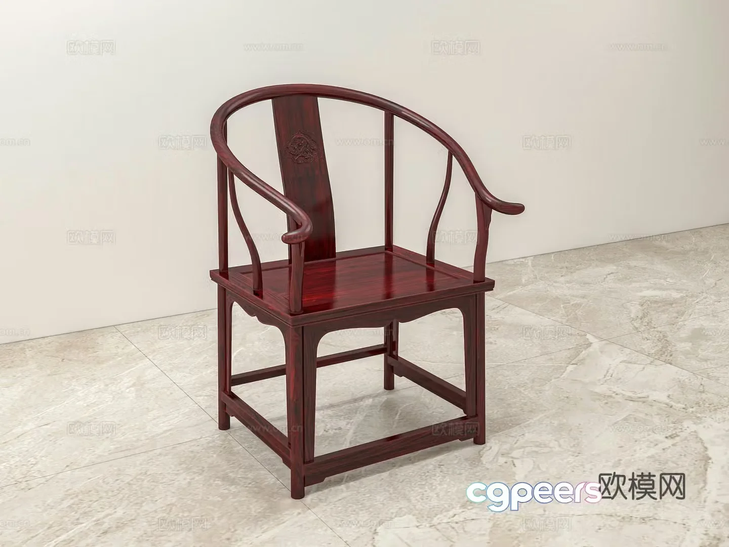 Chinese style ring chair tea table and chair solid wood mahogany 3D model
