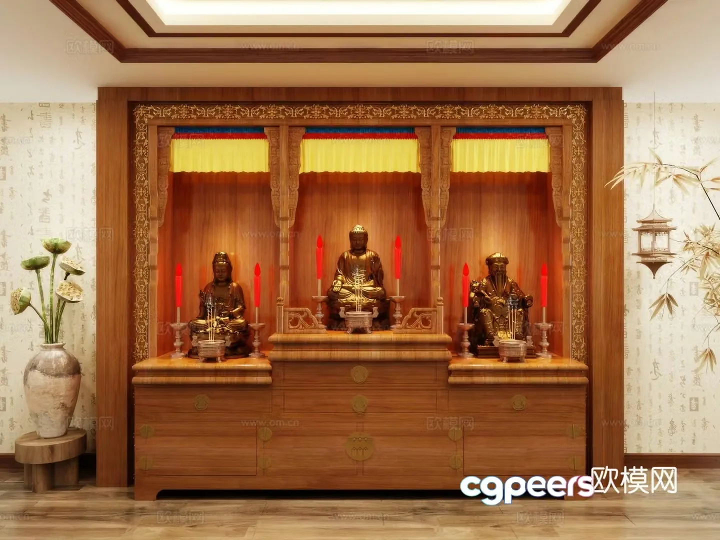 Buddha niche shrine hostel incense stove candle holder 3d model