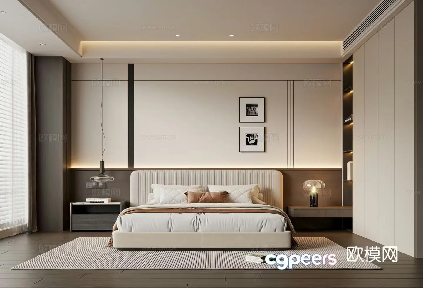 Modern simple bedroom double bed wardrobe desk lamp chandeliers master bedroom ornaments bedside table 3D model