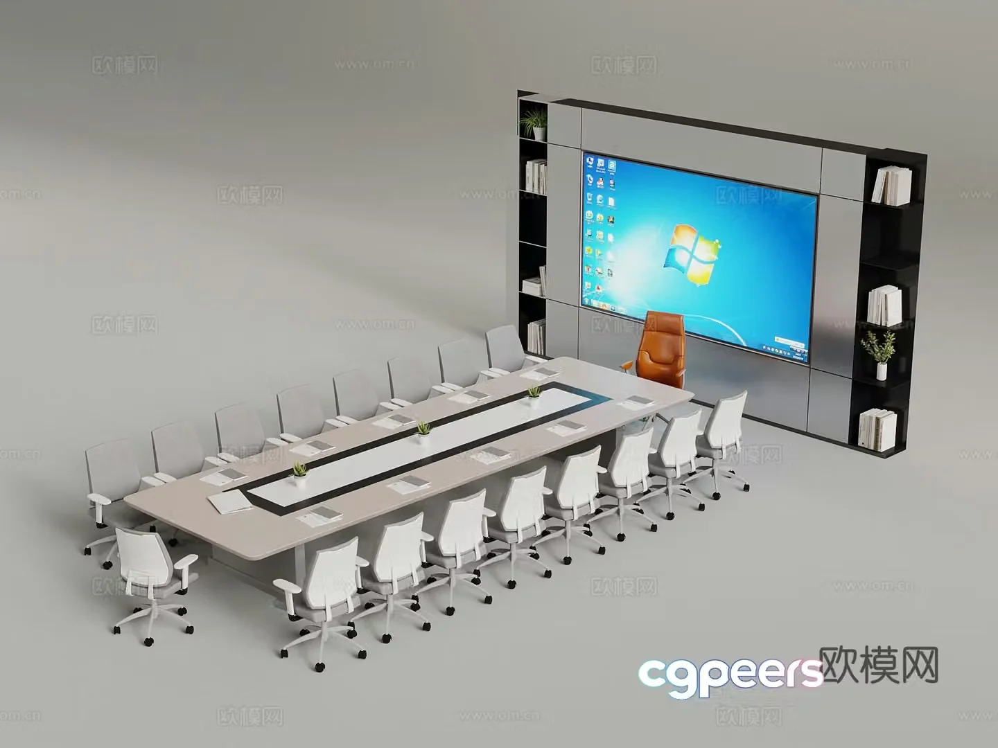 Modern corporate exhibition hall office desk projection screen 3d model