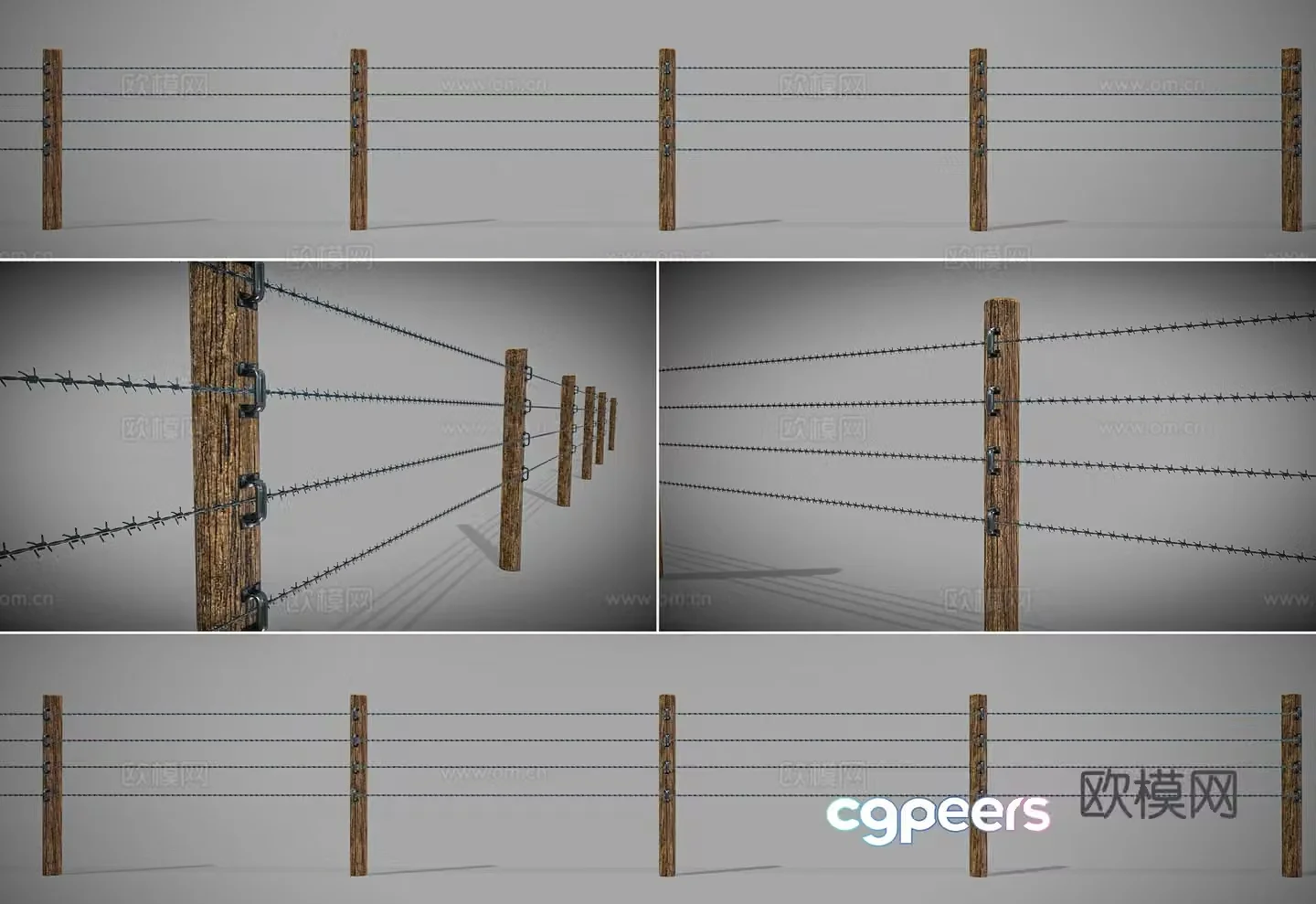 Modern ranch fence wooden barbed wire outdoor animal fence guardrail barbed wire wood breeding 3d model