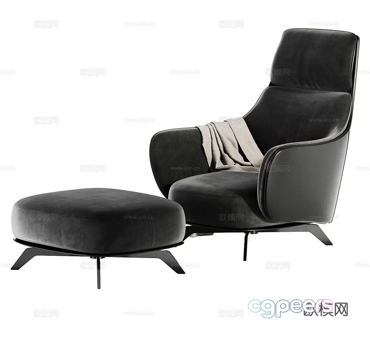 Outdoor leisure chair courtyard leisure chair fabric footrest leather leisure chair backrest chair recliner 3d model