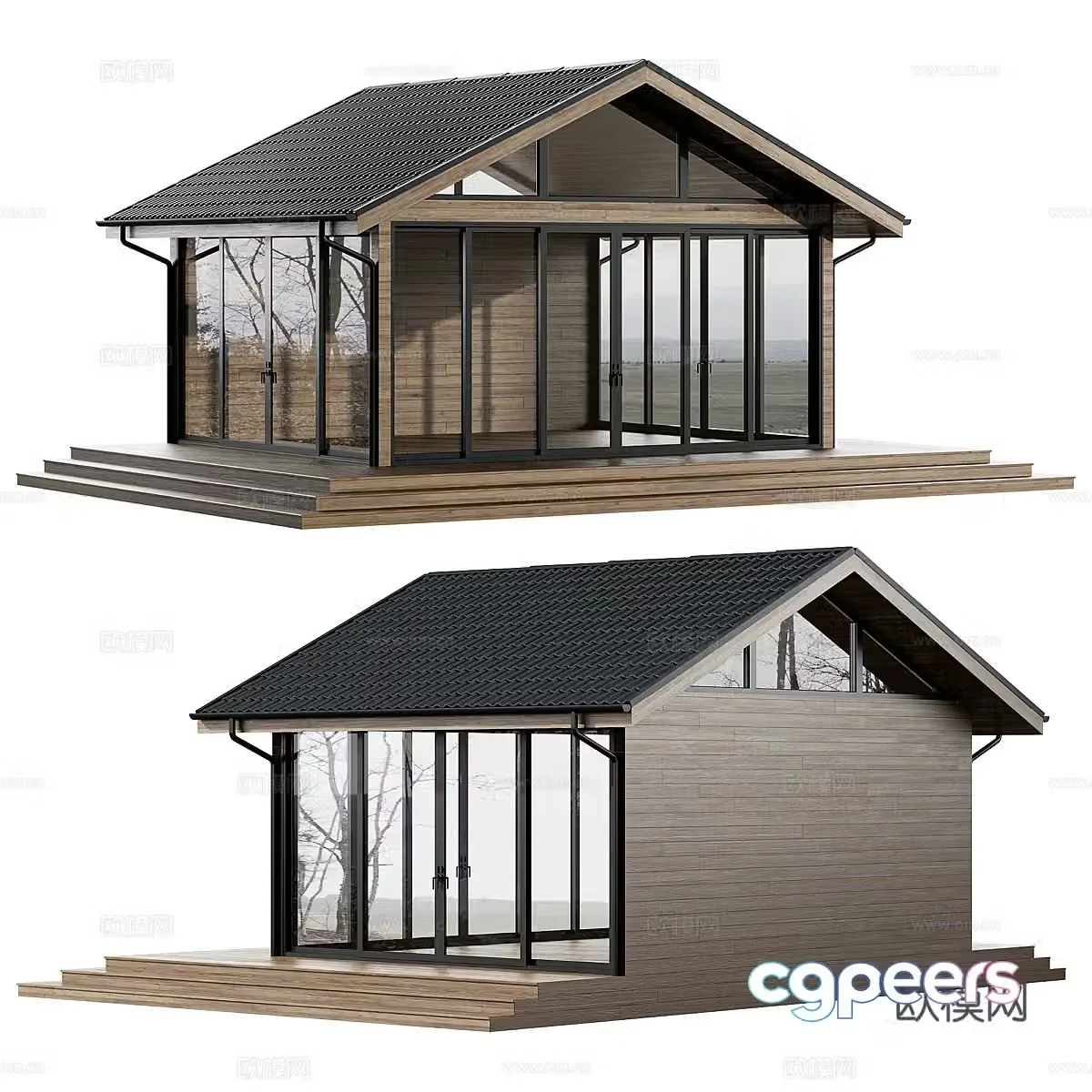 New Chinese-style panoramic glass pavilion 3D model