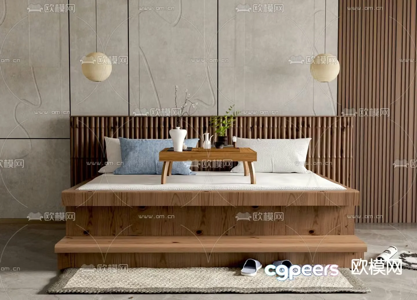 Wabi-sabi double bed 3d model