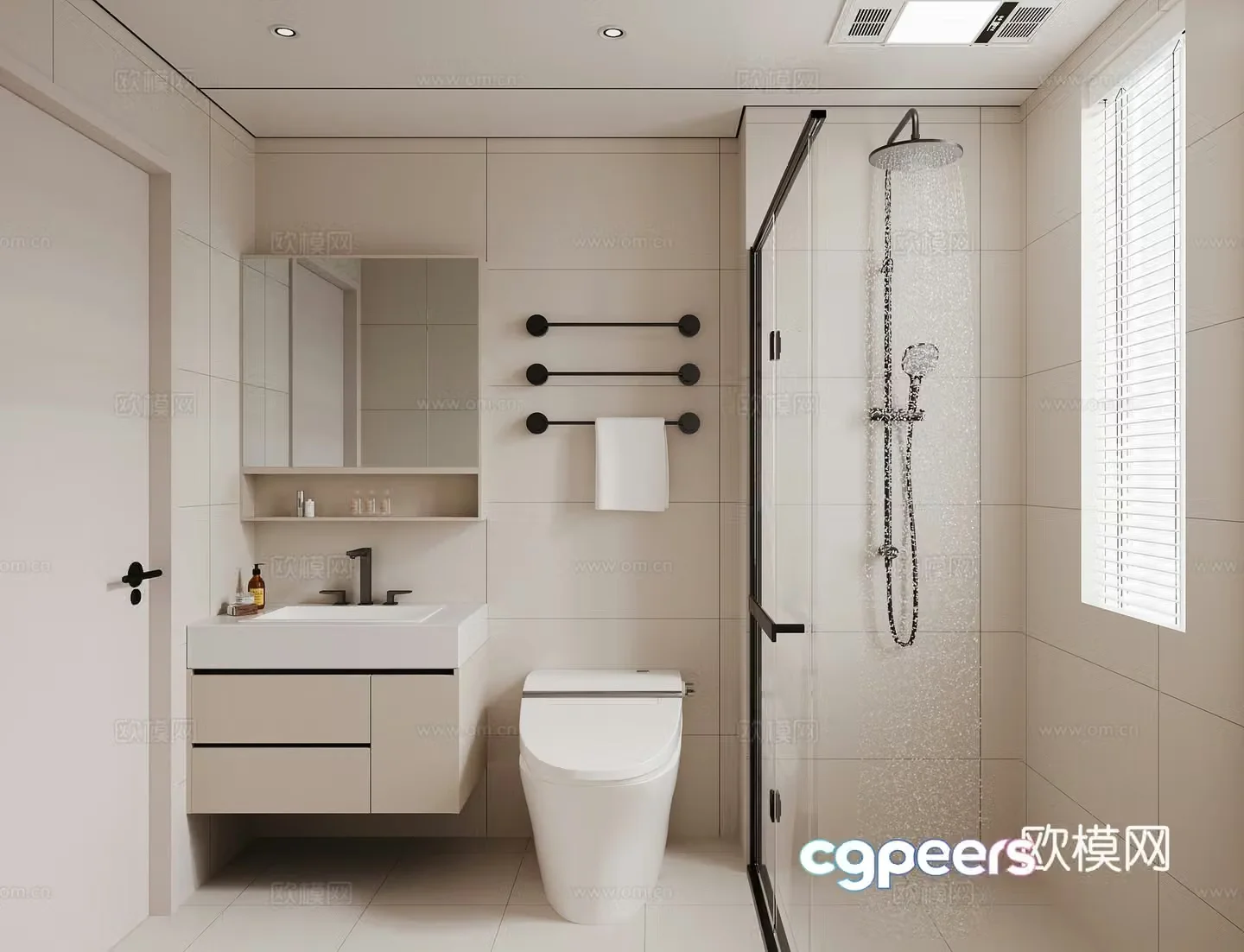 Creamy style bathroom 3d model