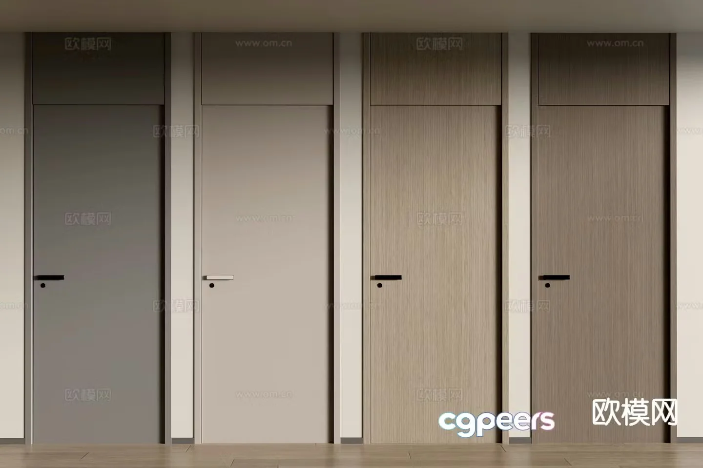 Modern through-top door single door bedroom door 3d model