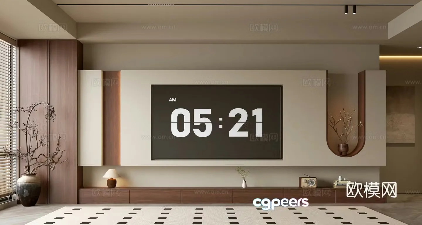 Wasabi Middle Style TV Background TV Cabinet Song style TV Background Wall Wasabi Life Room Ornament 3D Model