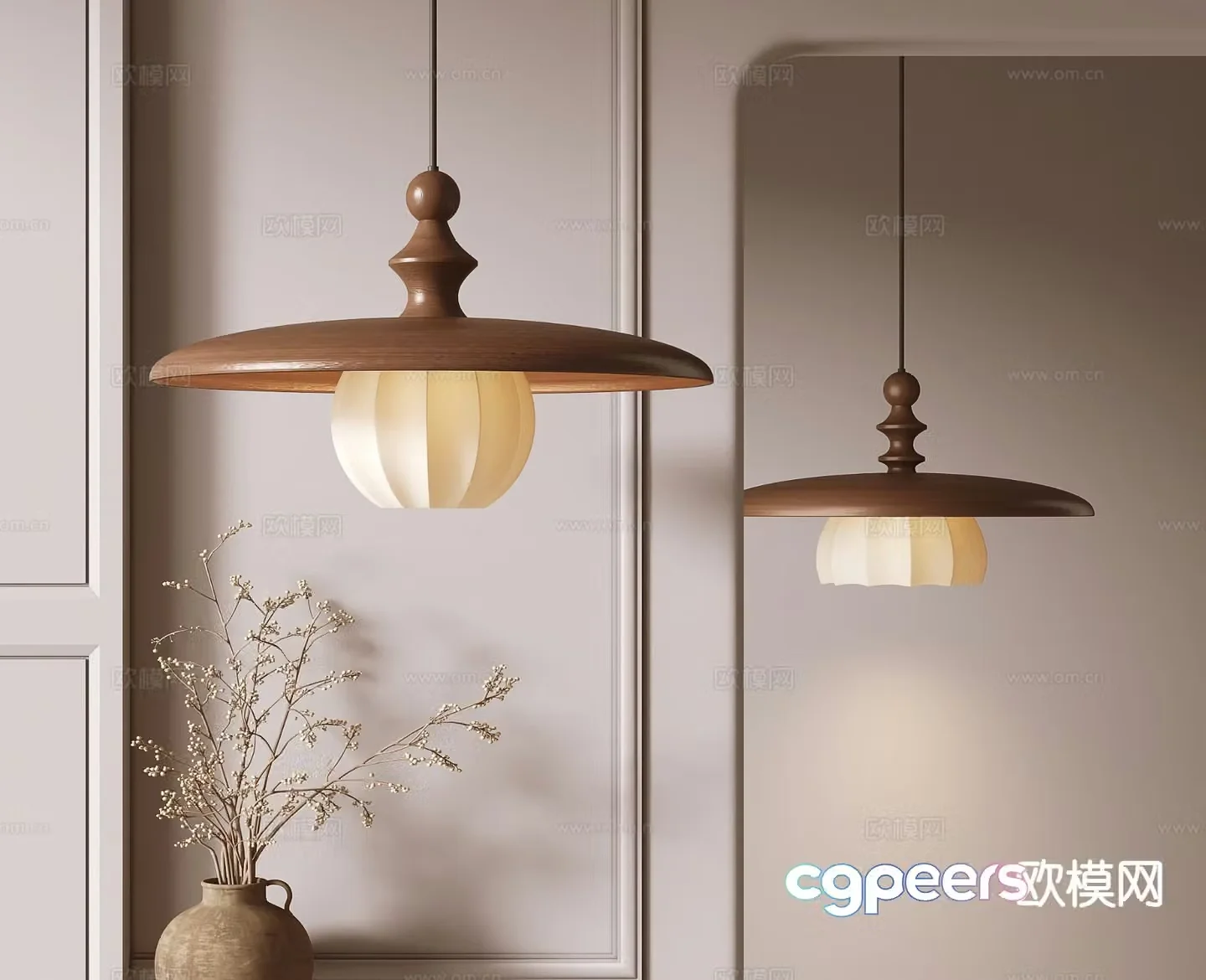 Medieval style solid wood chandelier 3D model