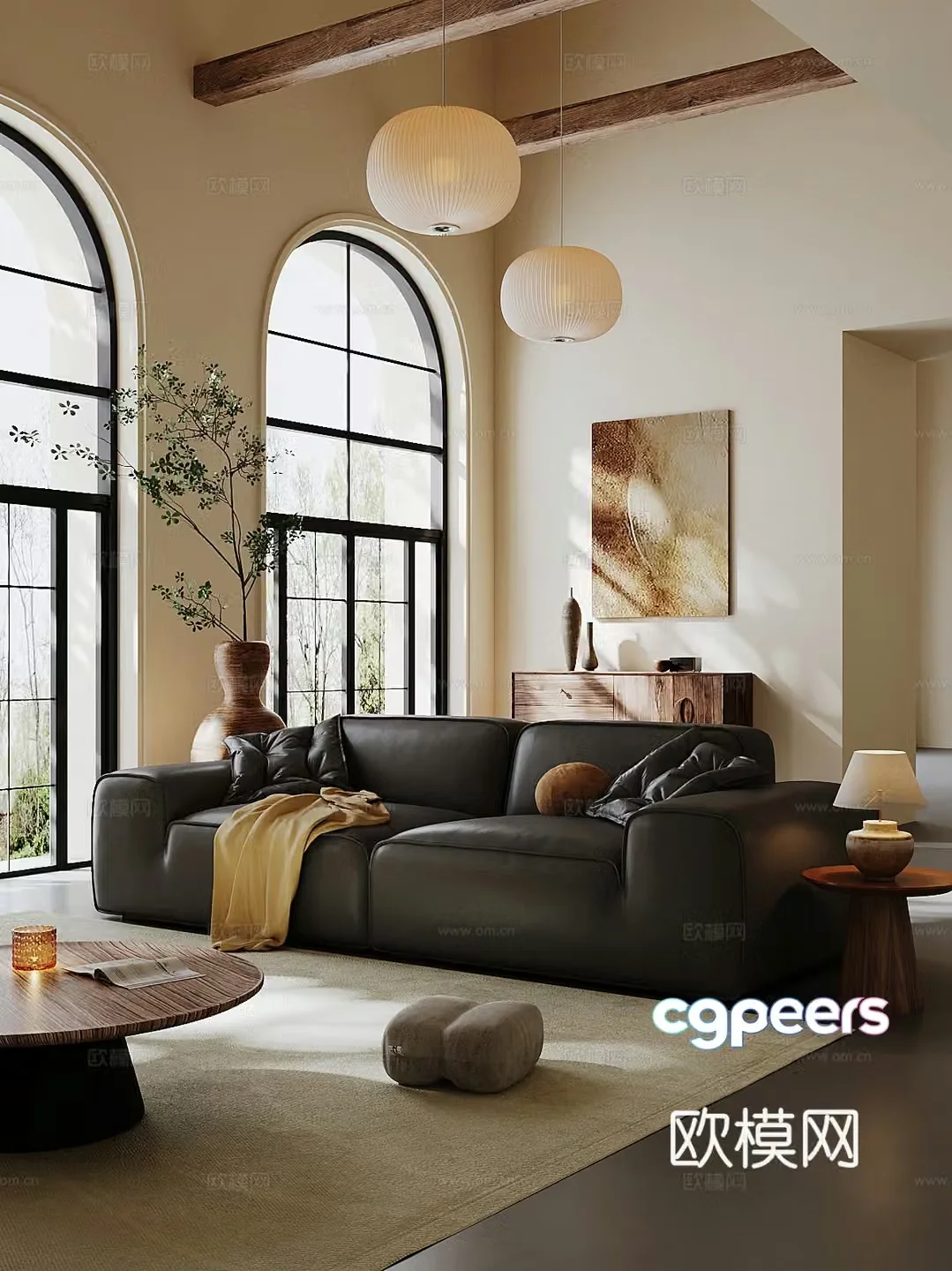 Double sofa leather sofa 3d model