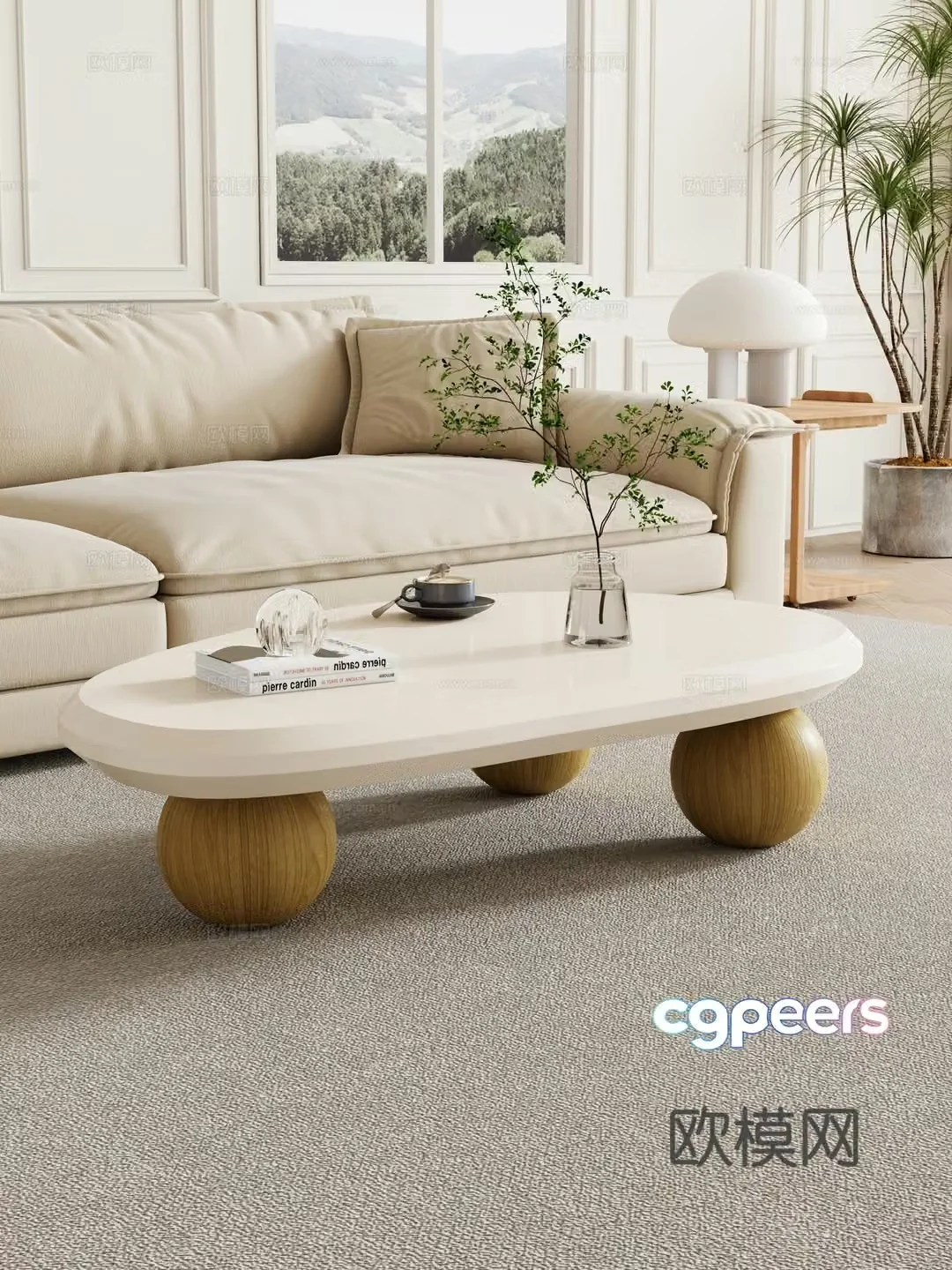 Creamy living room mother-child coffee table sofa coffee table combination decoration 3d model