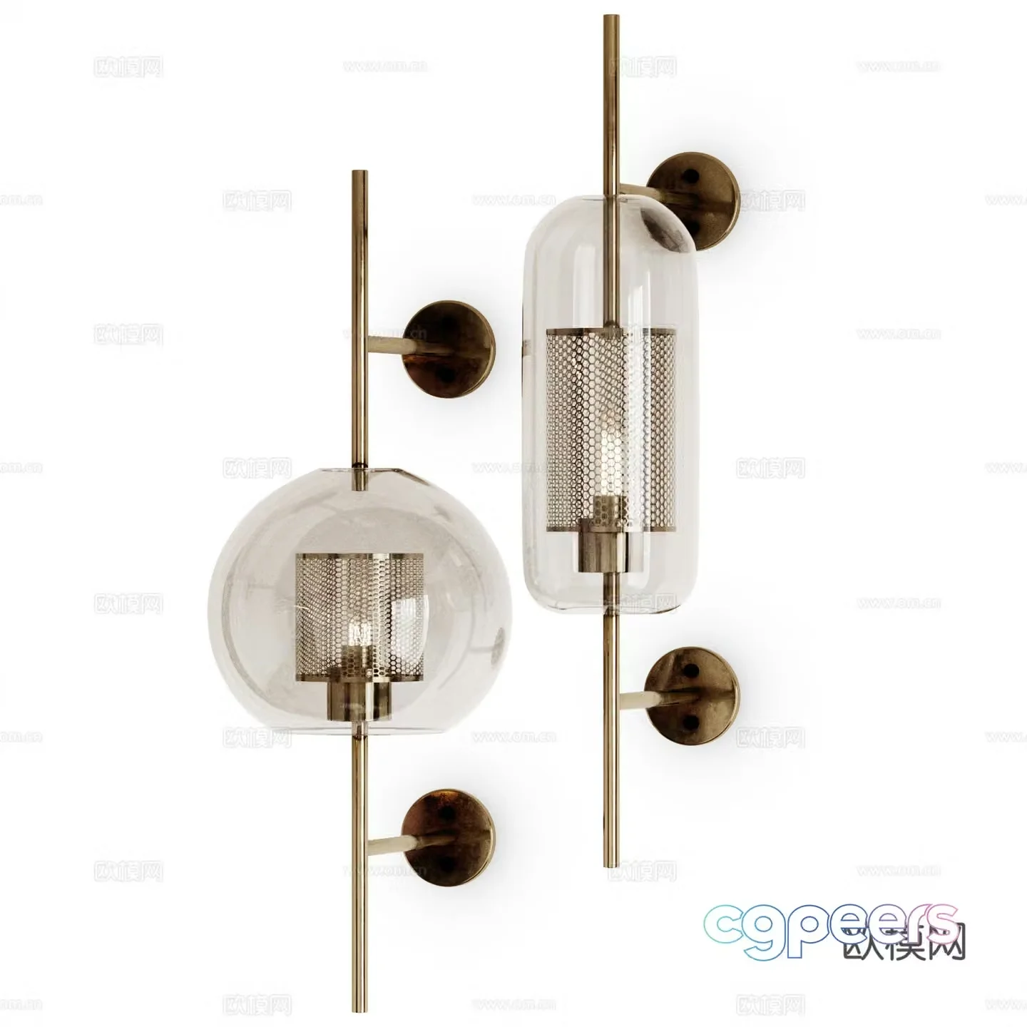 Modern light luxury metal glass wall lamp 3d model