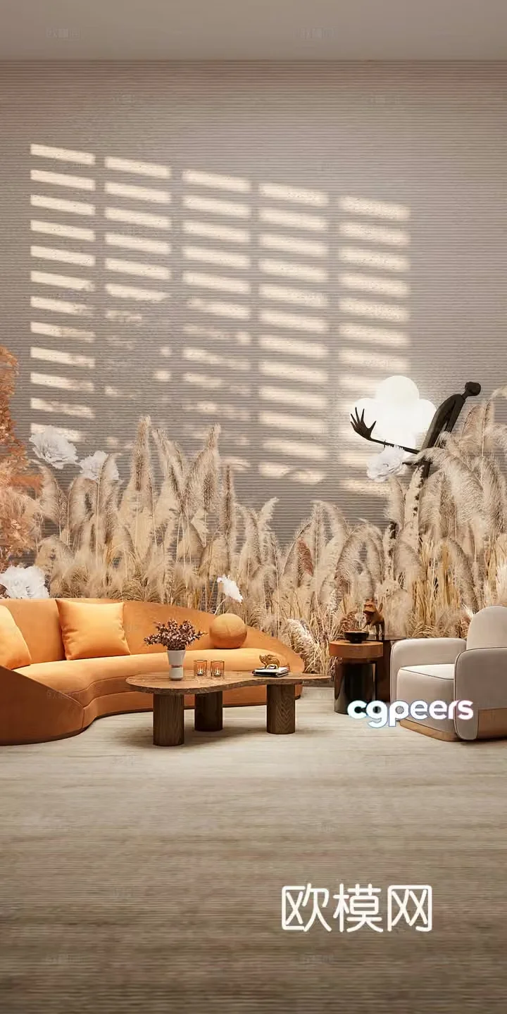 Living room sofa plant reed 3d model