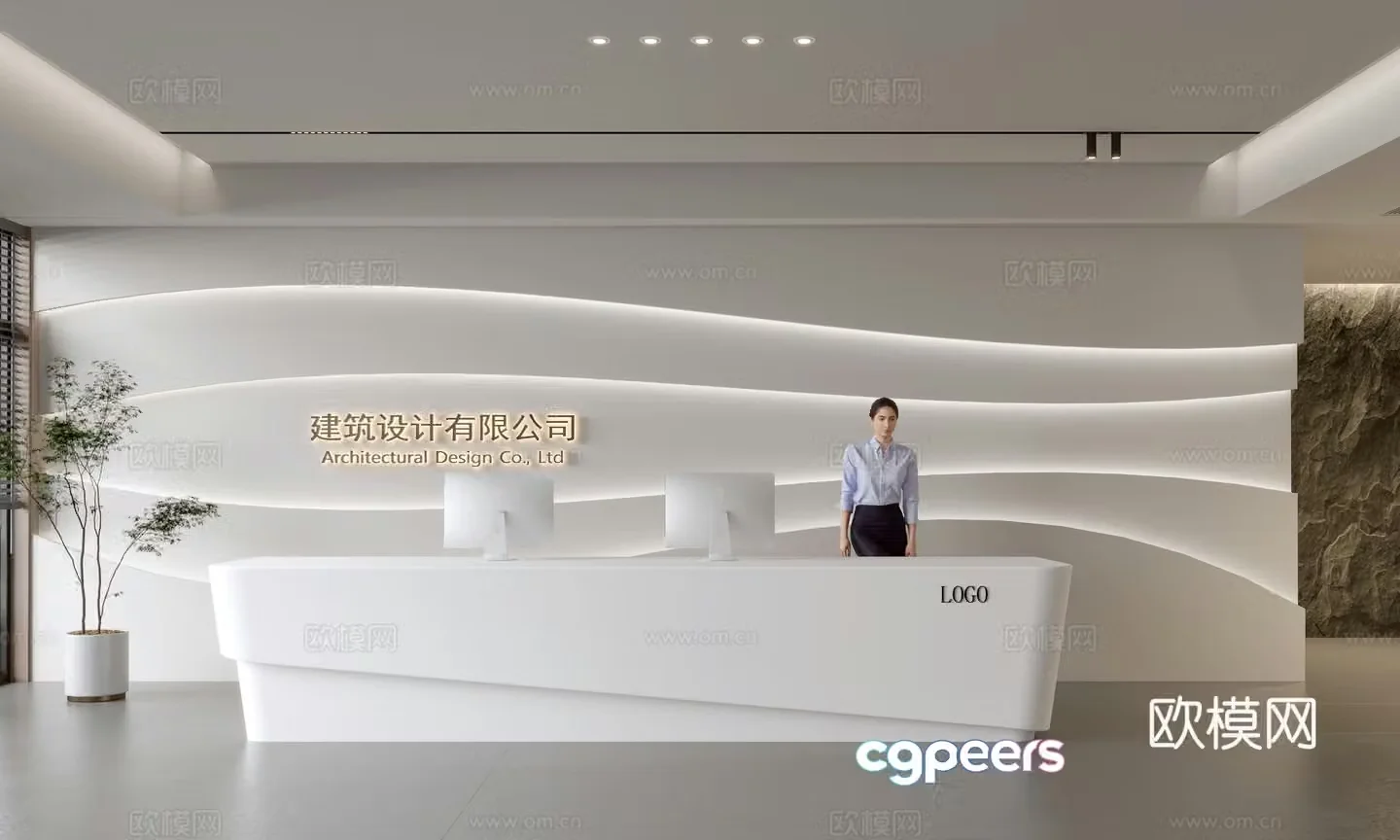 Modern company front desk reception area bar reception desk service desk company front desk background 3D model