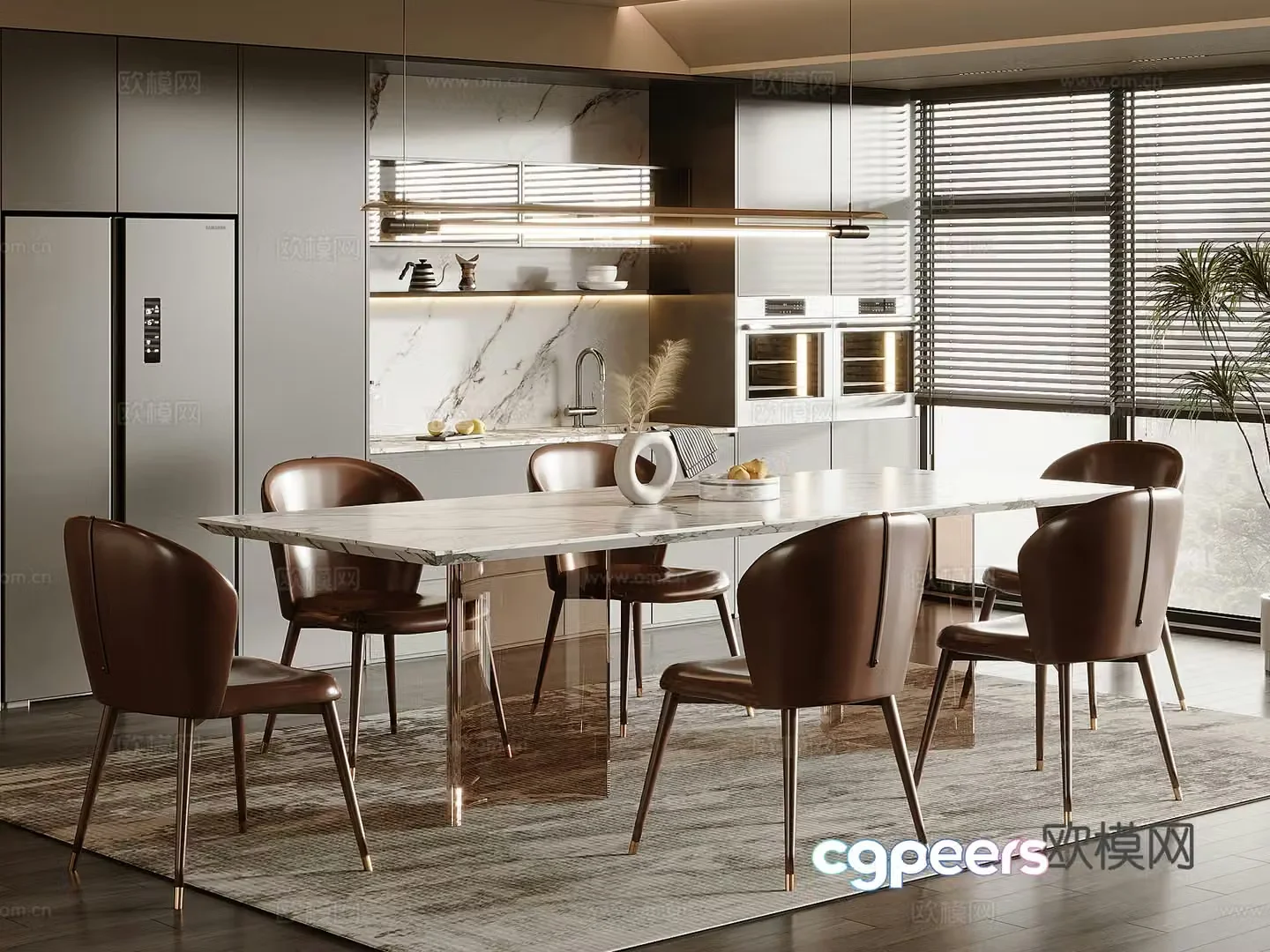Modern marble dining table and chair 3d model