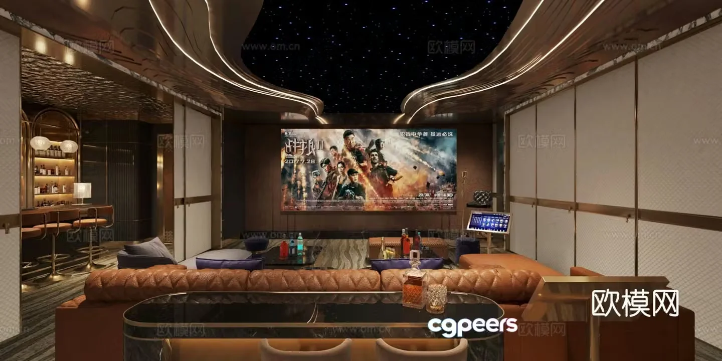 Modern audio-visual room home theater entertainment room 3d model