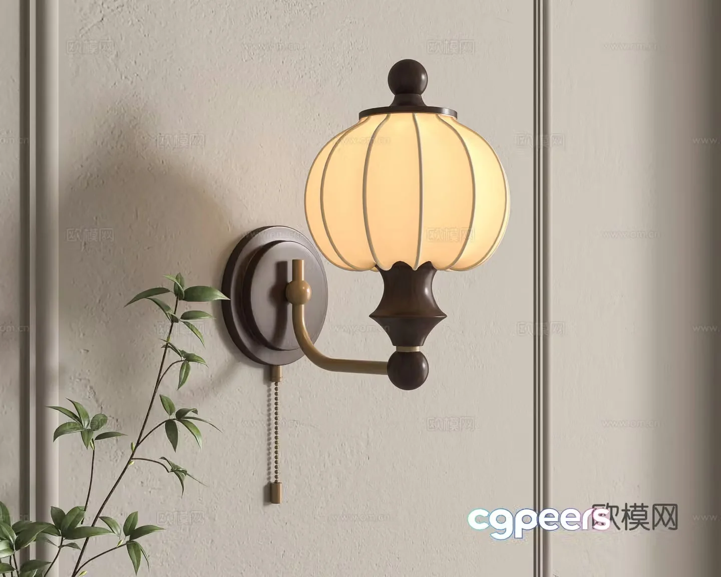 Middle -aged wind wall lamp 3D model
