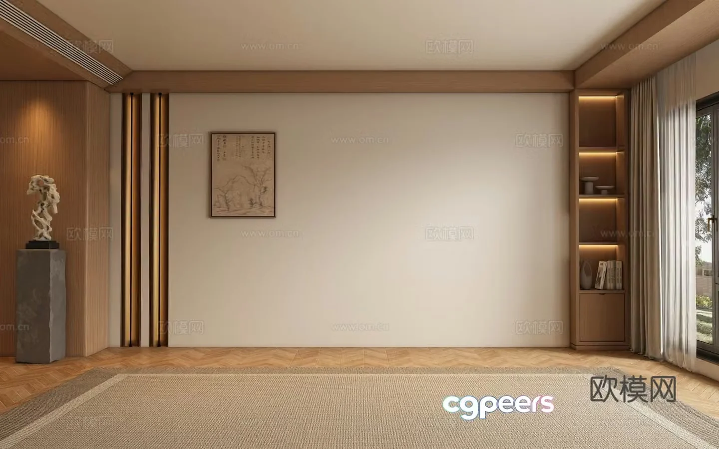 New Chinese Song style living room background wall 3D model