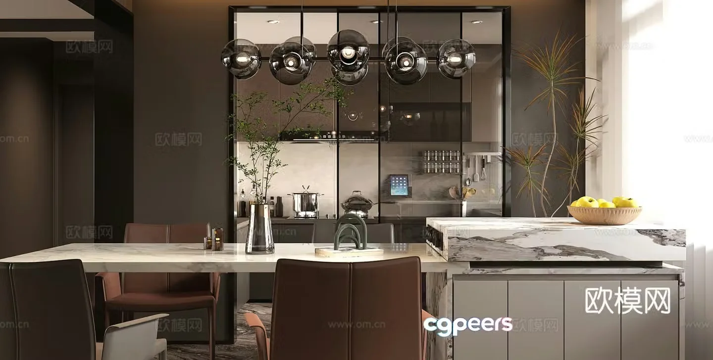 Modern light luxury home restaurant Open restaurant Island restaurant Kitchen restaurant Light luxury sideboard 3D model