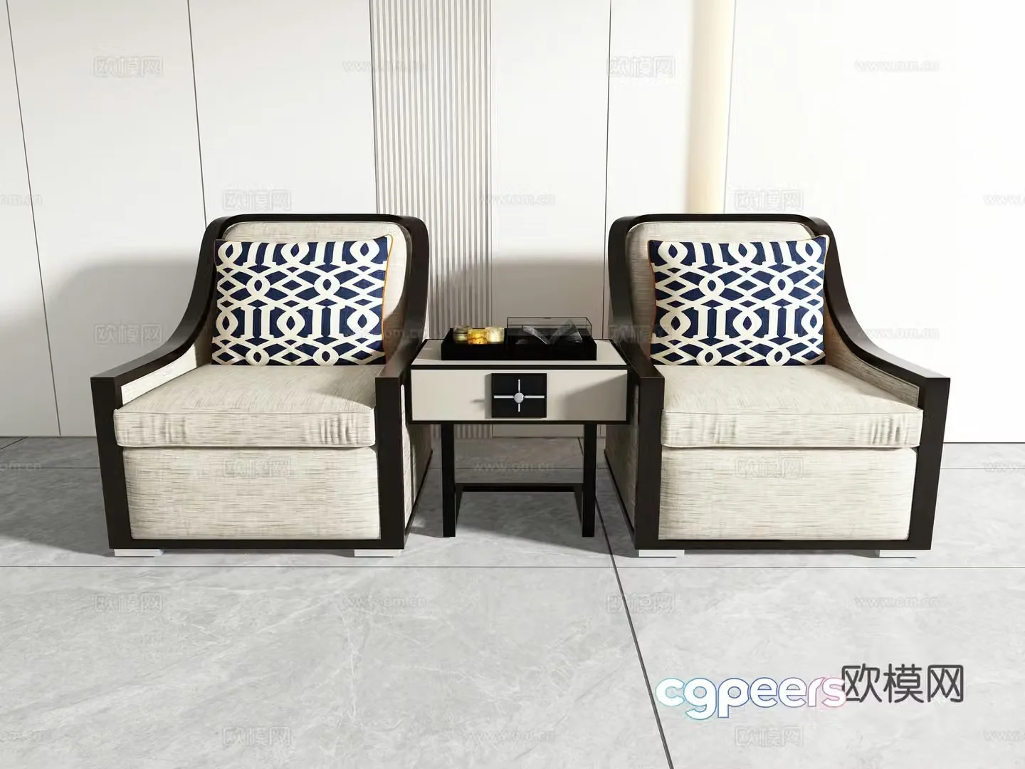 Chinese casual chair combination 3D model
