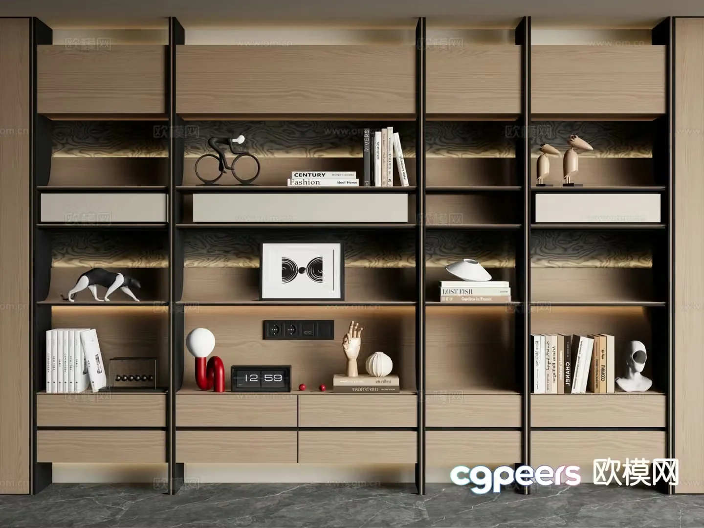 Modern bookcase storage bookshelf 3d model