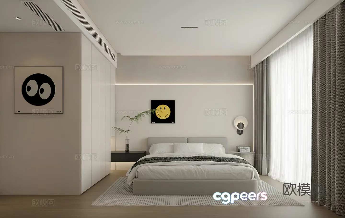 Modern Minimalist Bedroom 3D Model – 18358 – VRAY Render