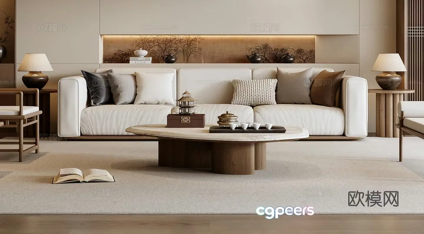 New Chinese sofa coffee table combination 3D model