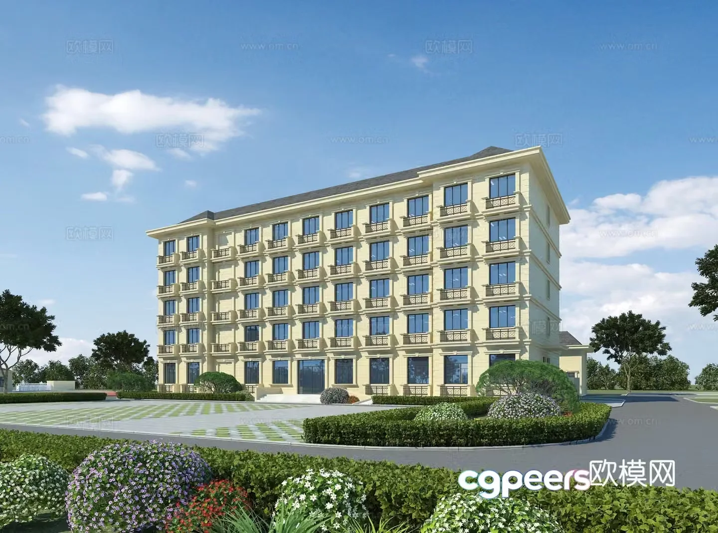 3D model of simple European office building appearance