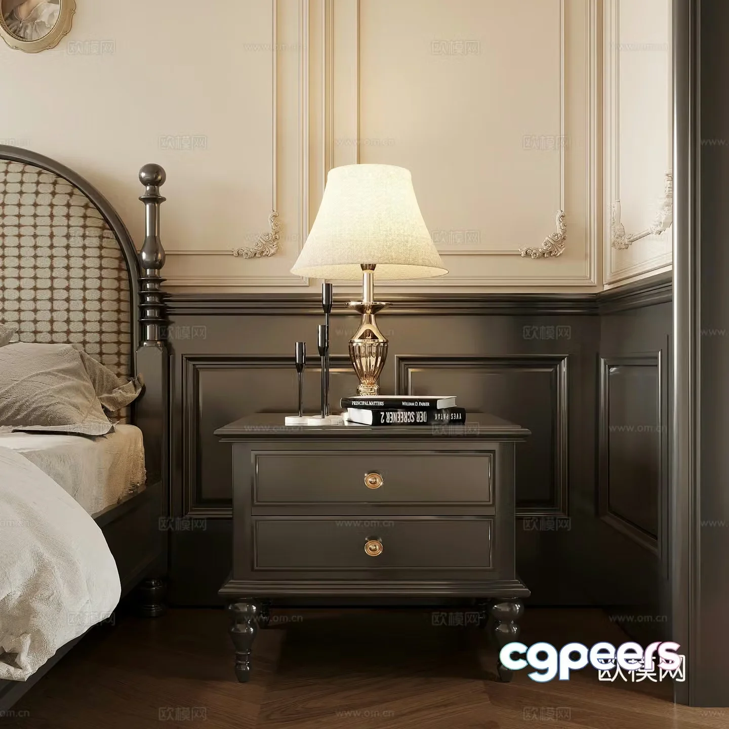 French retro style bedside table lamp book ornament 3D model
