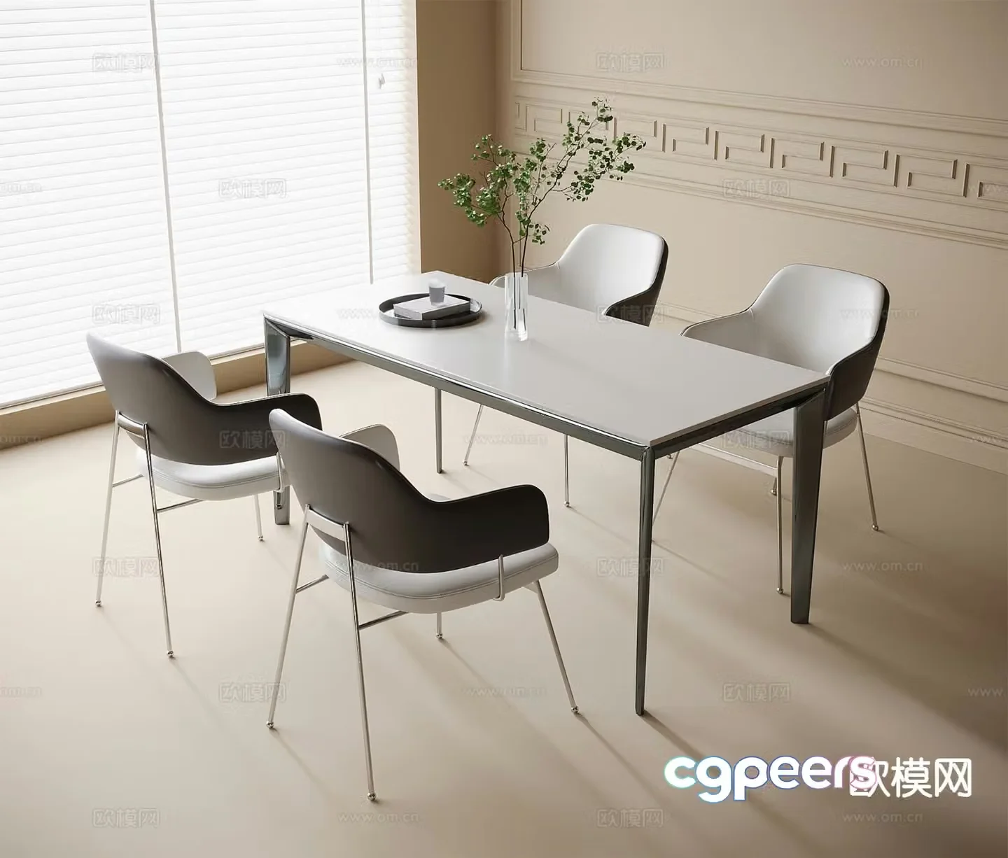 Modern dining table and chairs bar dining table 3d model