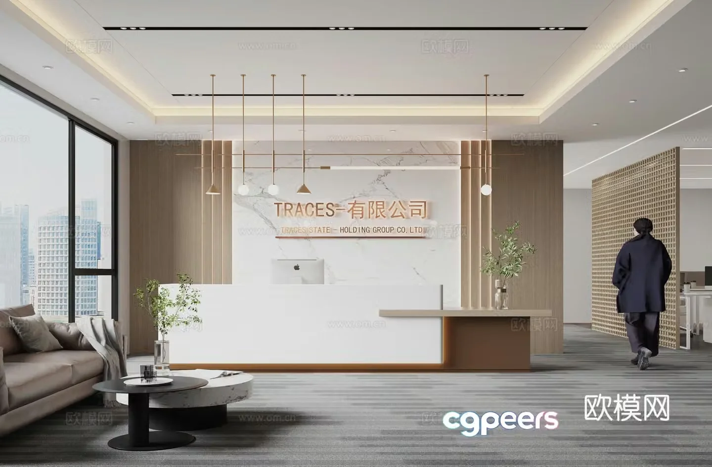 Modern company front desk reception area 3d model