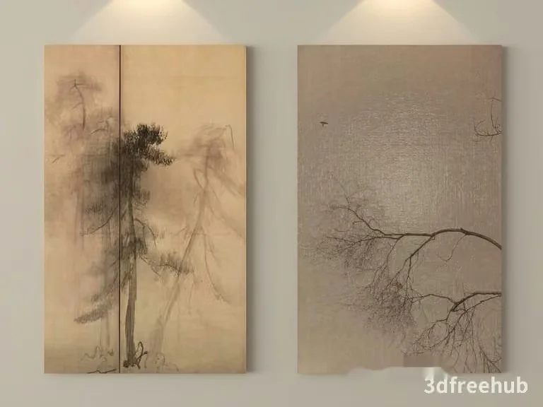 Two Paintings Of Trees 3D Model – 22263 – VRAY Render