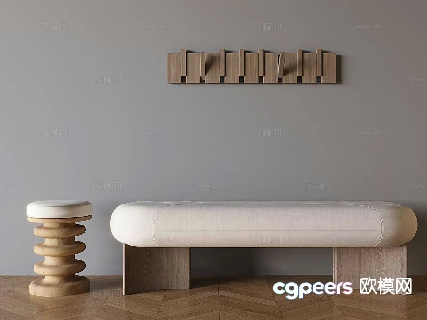 Wabi-sabi style bedside stool 3d model