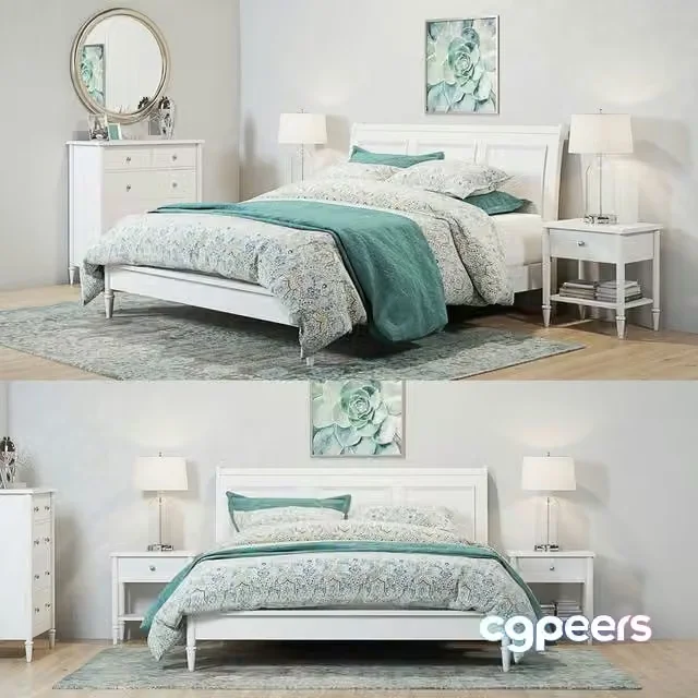 3ds Max Free – Pottery Barn Crosby White Bedroom set