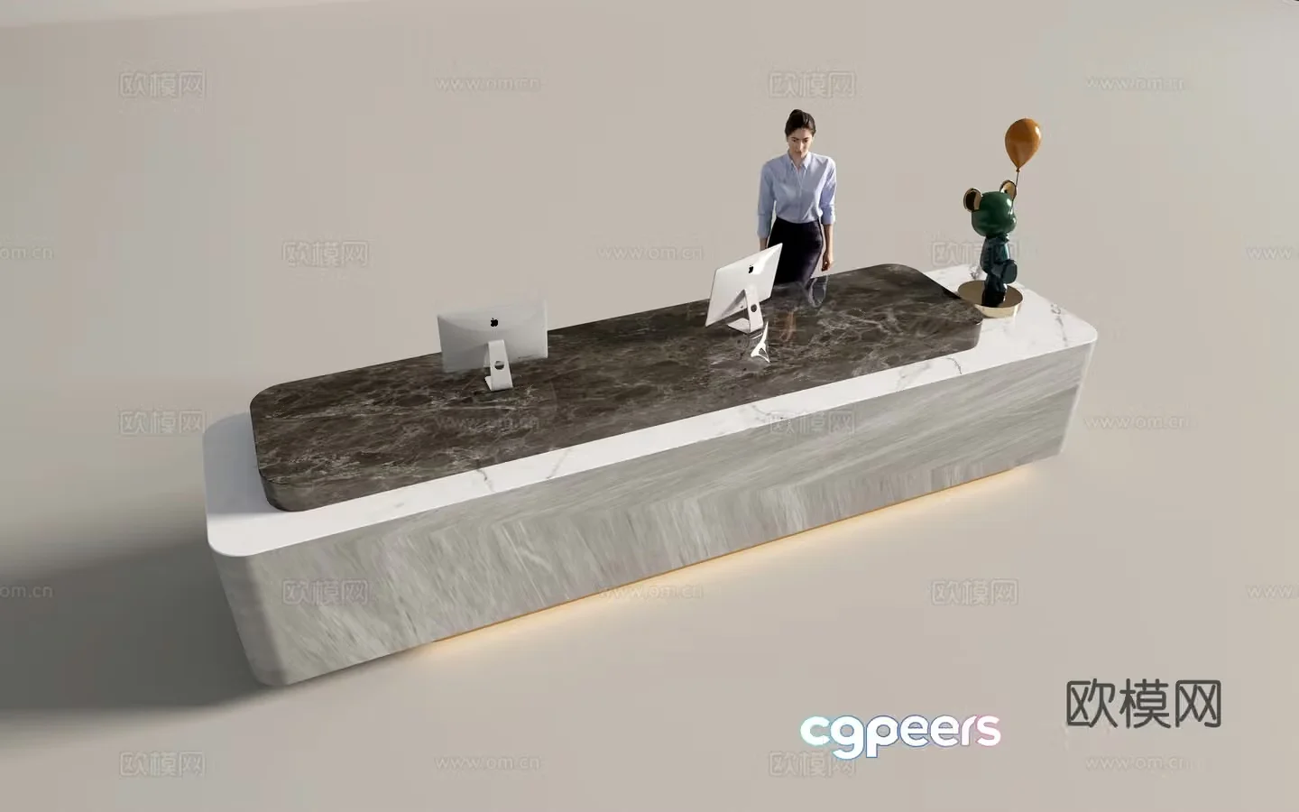 Modern company front desk reception desk service desk 3d model