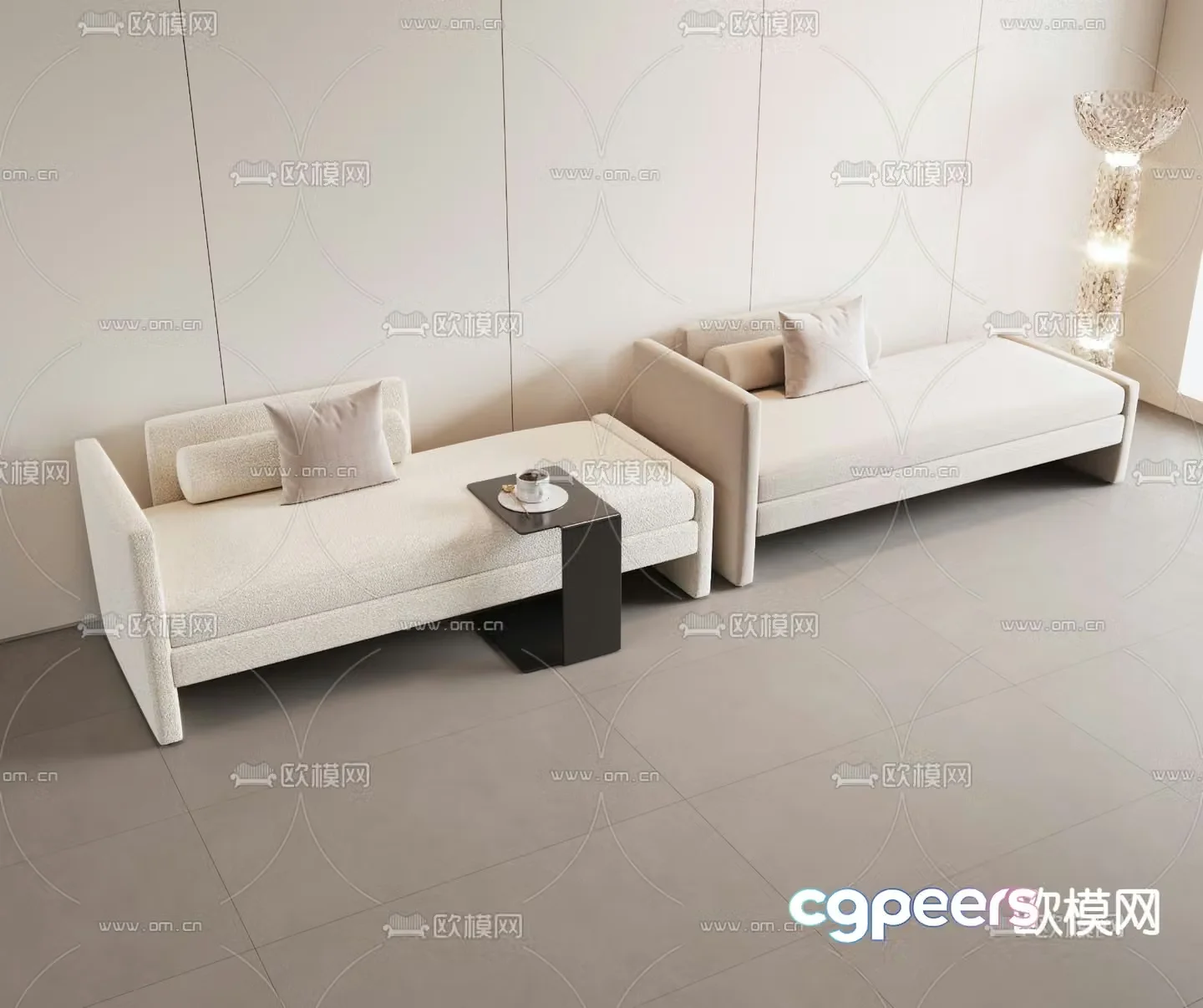 Creamy wind pedal bed stool 3D model