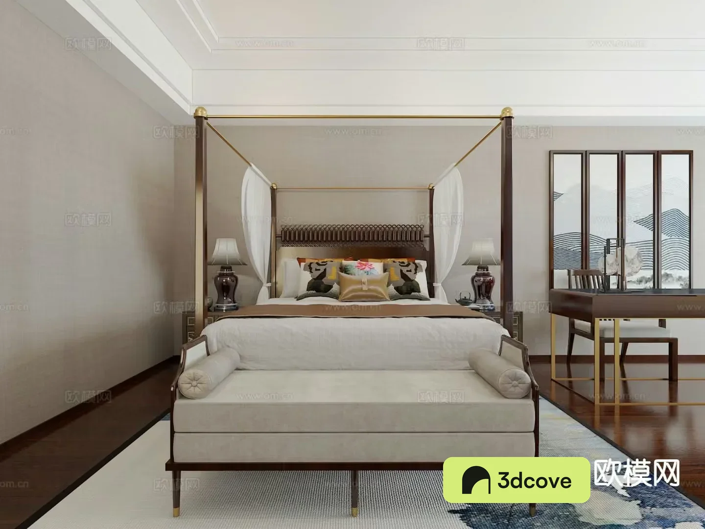 New Chinese style double bed canopy bed