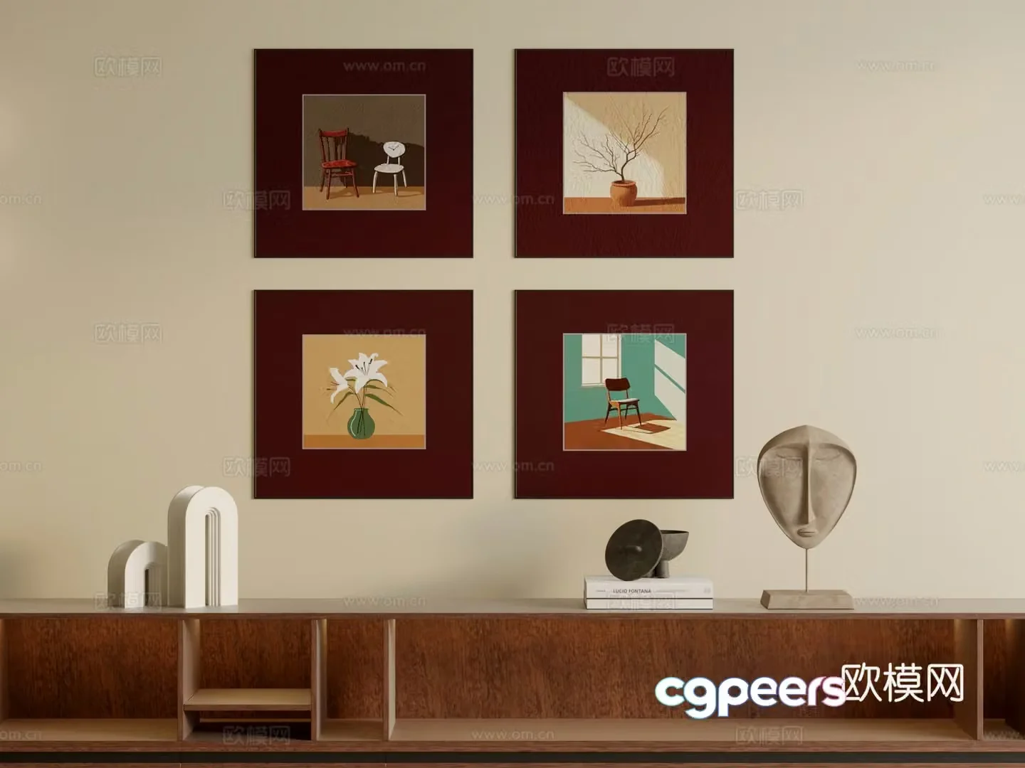 3D model of medieval style square hanging painting