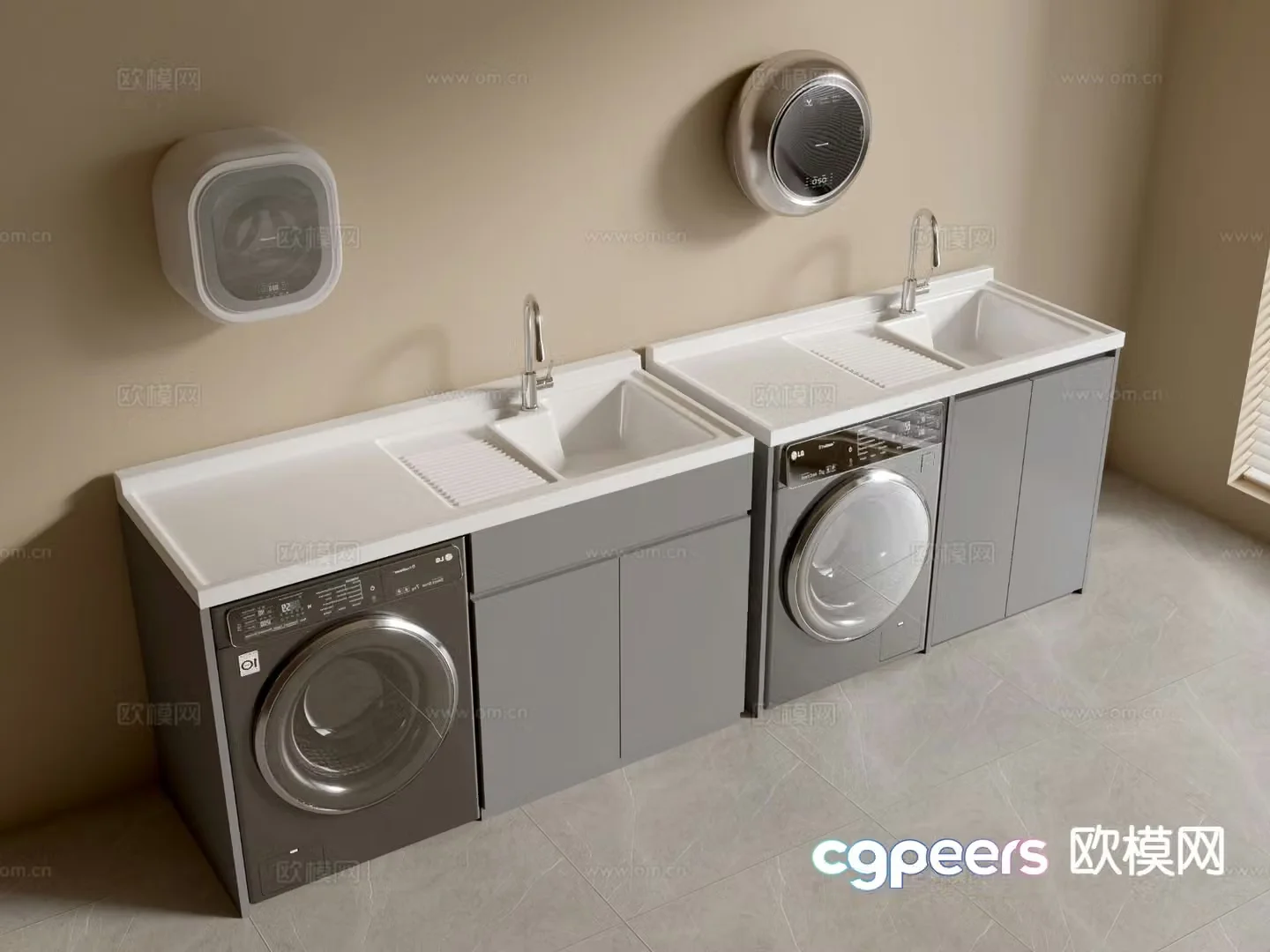 Modern washing machine cabinet balcony cabinet 3d model