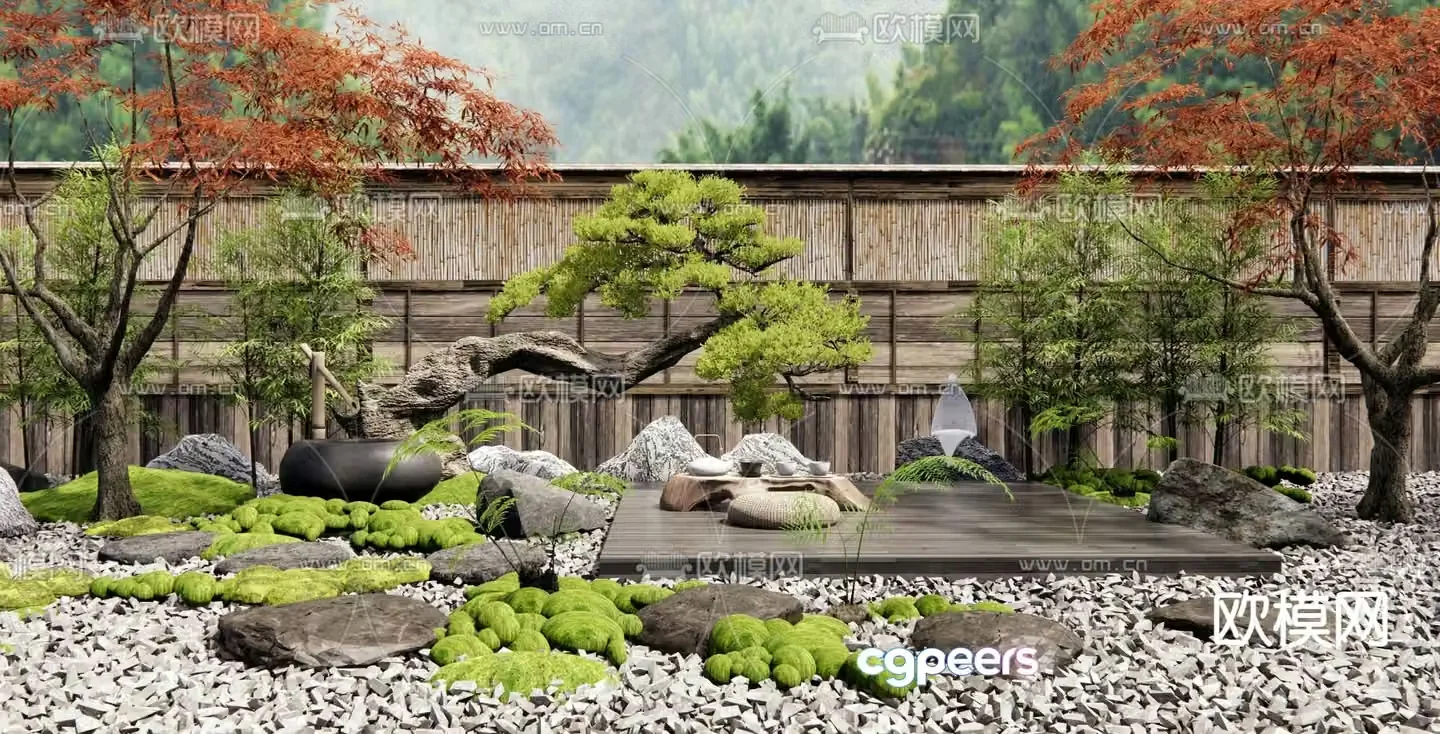 Courtyard Landscape Tingbu Stone Moss Micro Terrain 3D Model
