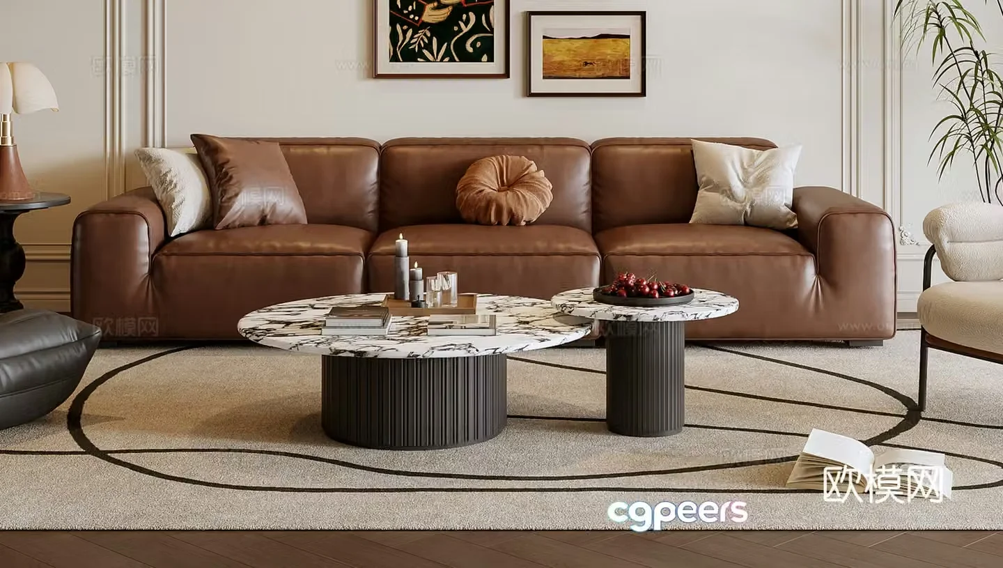 French sofa coffee table combination 3D model