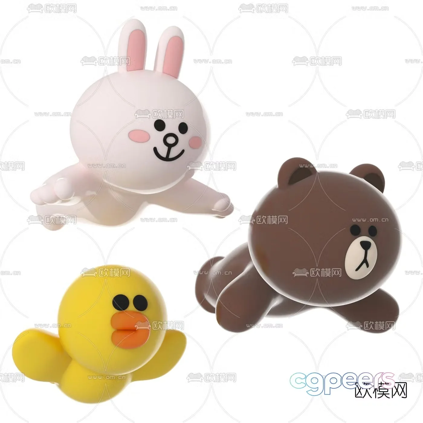 Modern doll brown bear coney rabbit sally chicken 3d model