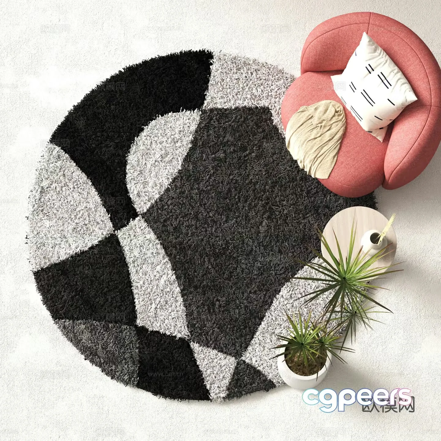 Modern round carpet Plush carpet 3d model